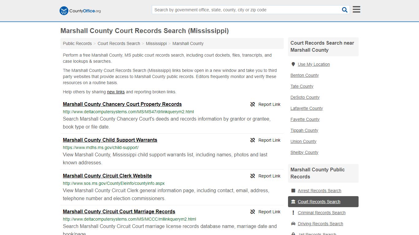 Marshall County Court Records Search (Mississippi) - County Office