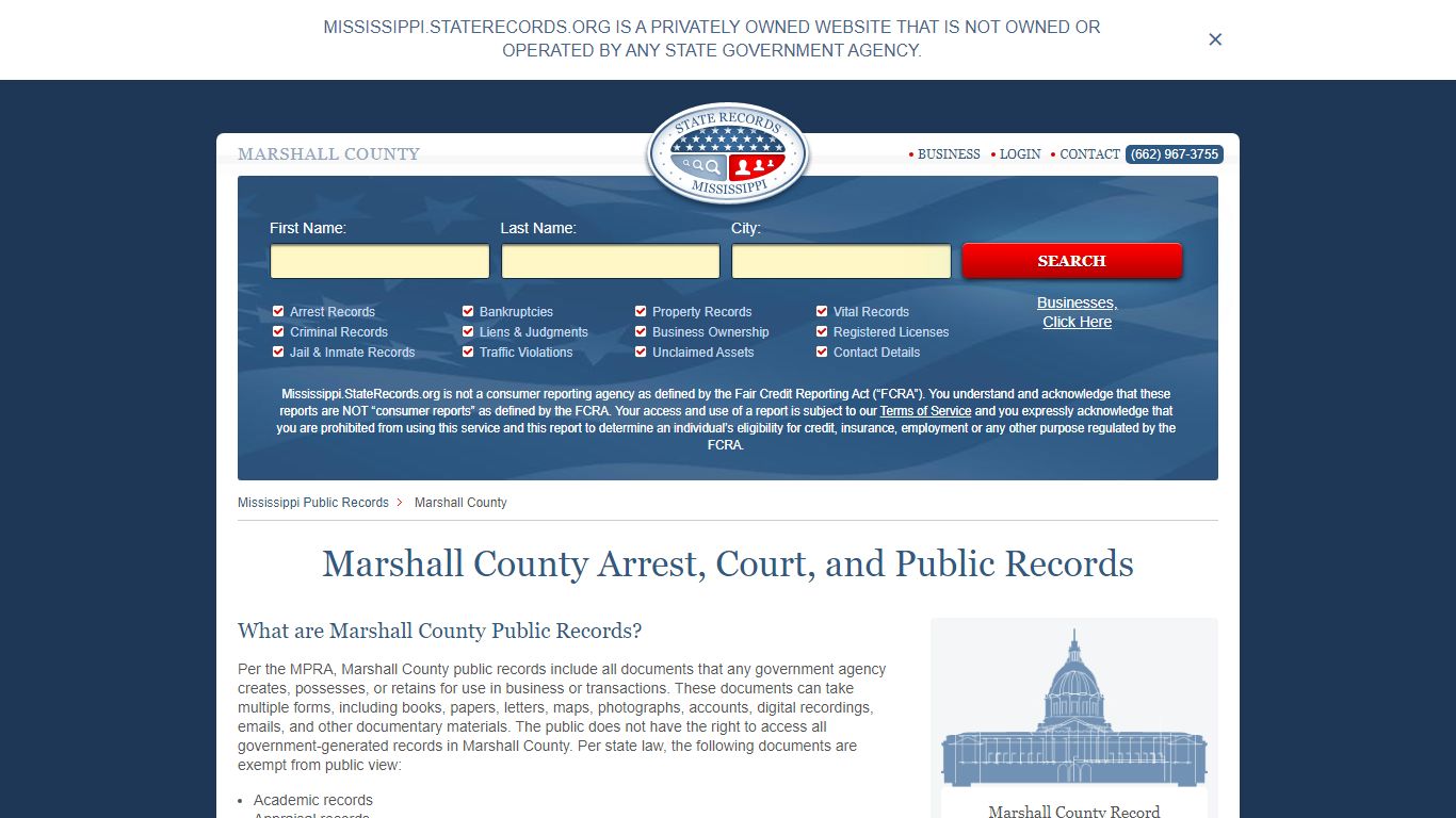 Marshall County Arrest, Court, and Public Records