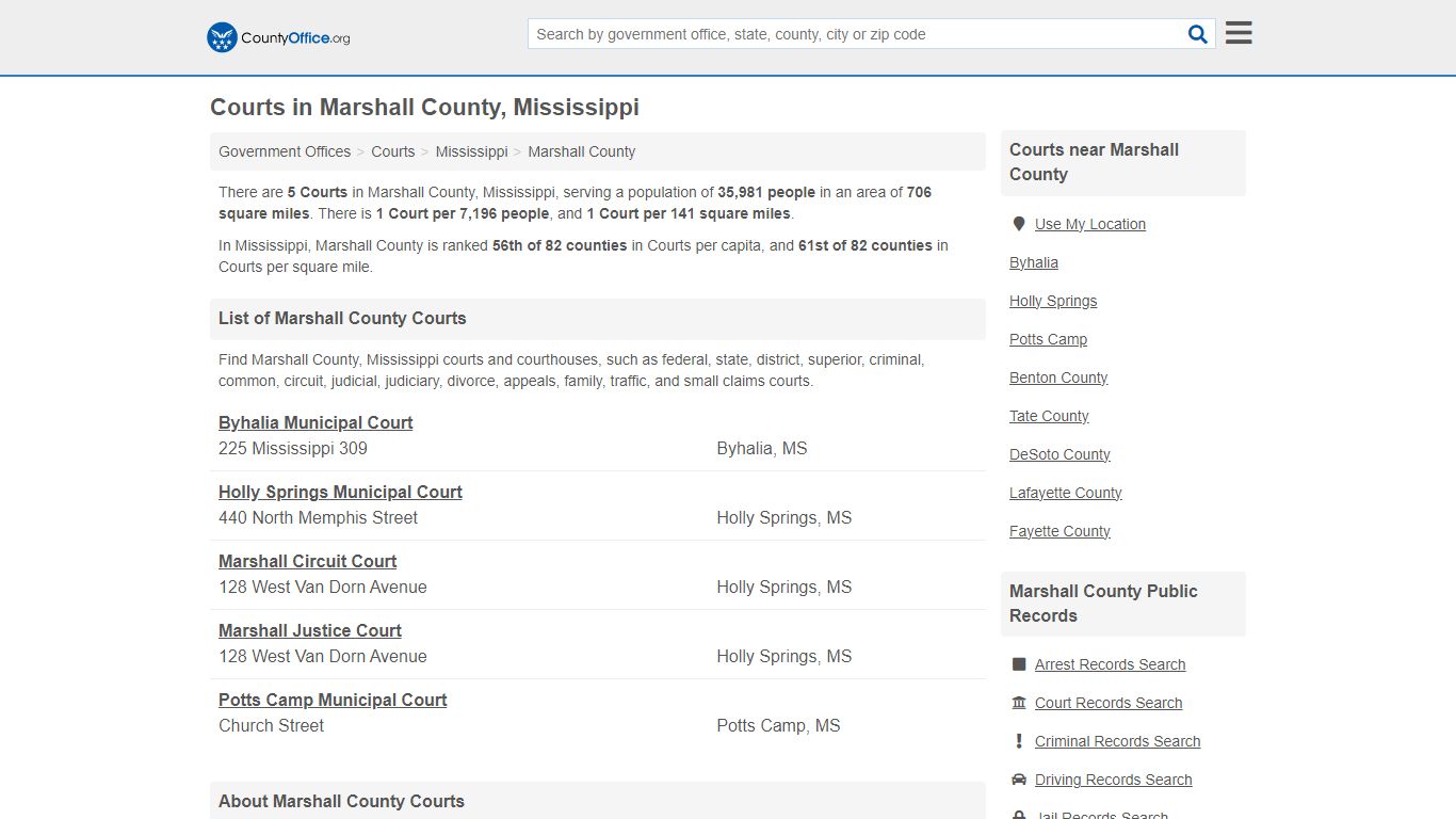 Courts - Marshall County, MS (Court Records & Calendars)